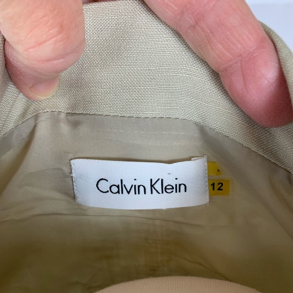 Calvin Klein VINTAGE Tan Linen Flutter-Sleeve Fit and Flare Dress Sz 12 - Picture 5 of 7